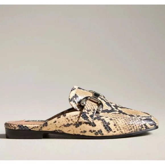 Anthropologie Bibi Lou Zagreb Slip On Loafers Snakeskin Embossed Tan Black - Picture 5 of 9
